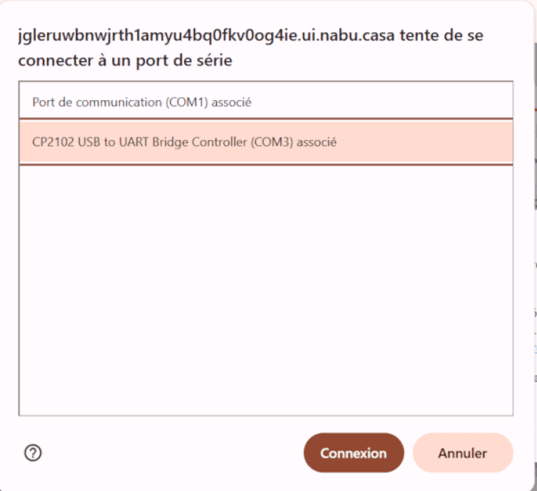 Sélection du port COM dans ESPHome Builder