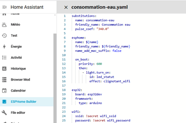 Ajout du code YAML dans ESPHome Builder